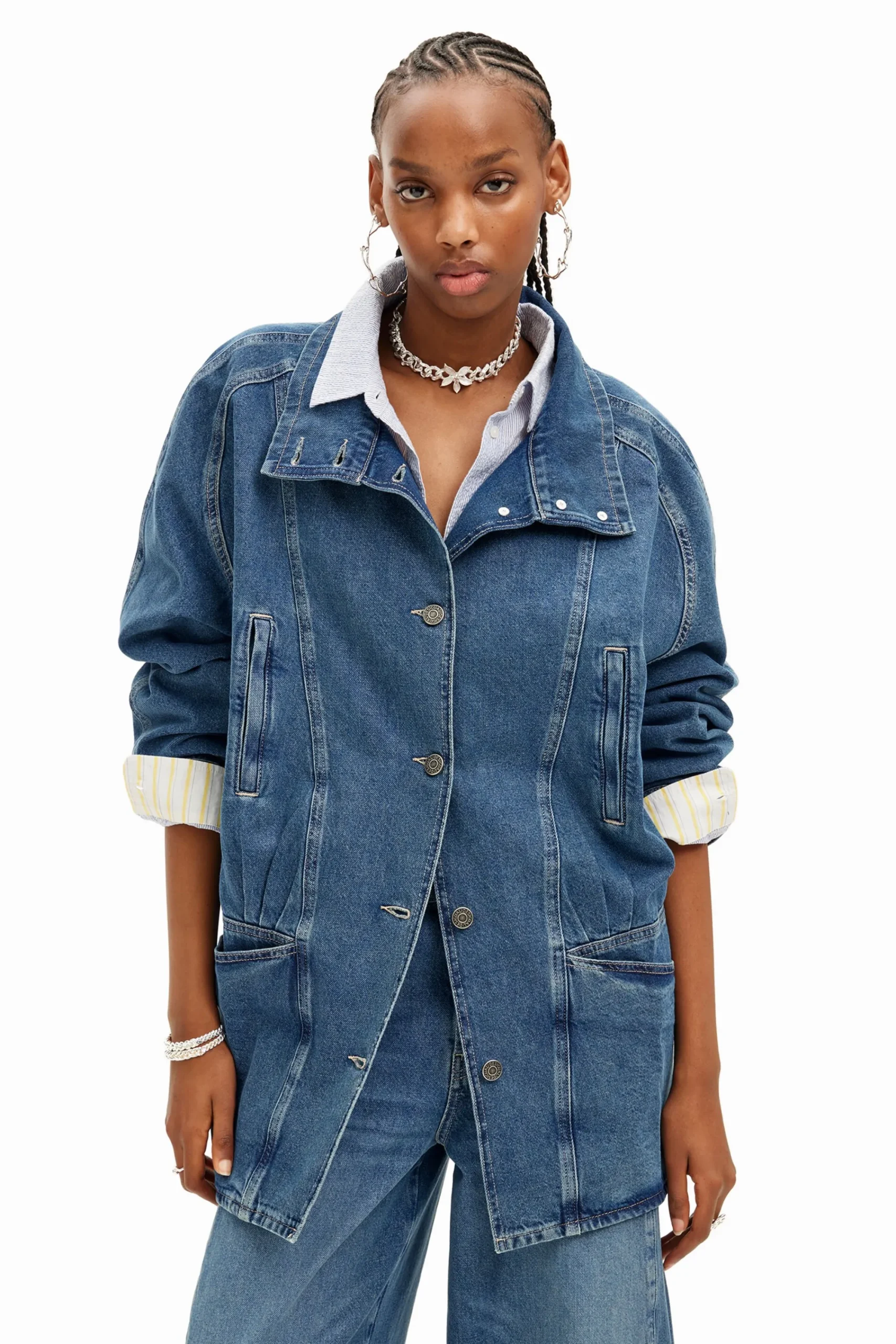 Casacões E Casacos<Desigual Jaqueta jeans com efeito listrado e decote em V.