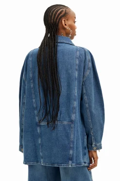 Casacões E Casacos<Desigual Jaqueta jeans com efeito listrado e decote em V.