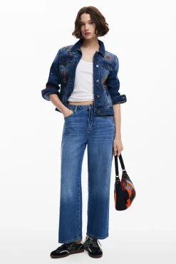 Casacões E Casacos<Desigual Jaqueta jeans trucker com flores