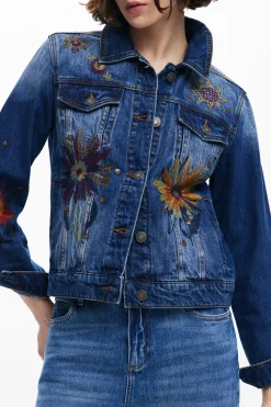 Casacões E Casacos<Desigual Jaqueta jeans trucker com flores