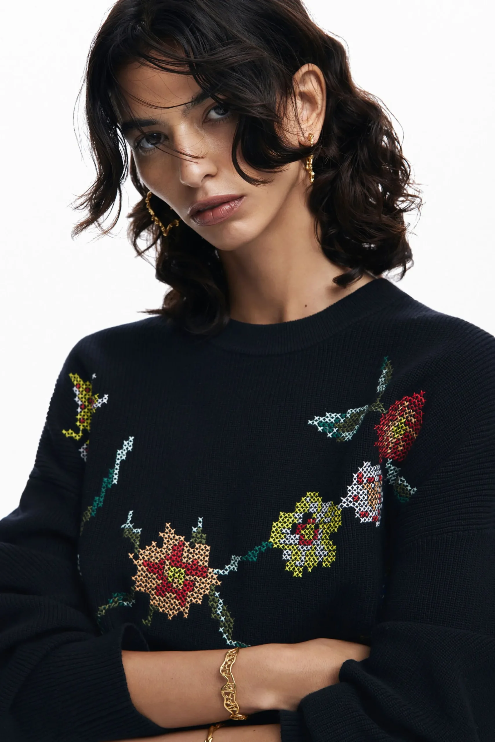 Roupa De Malha|Malha<Desigual Moletom bordado com flores