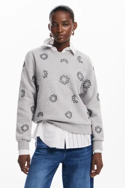 Malha<Desigual Moletom flores joia