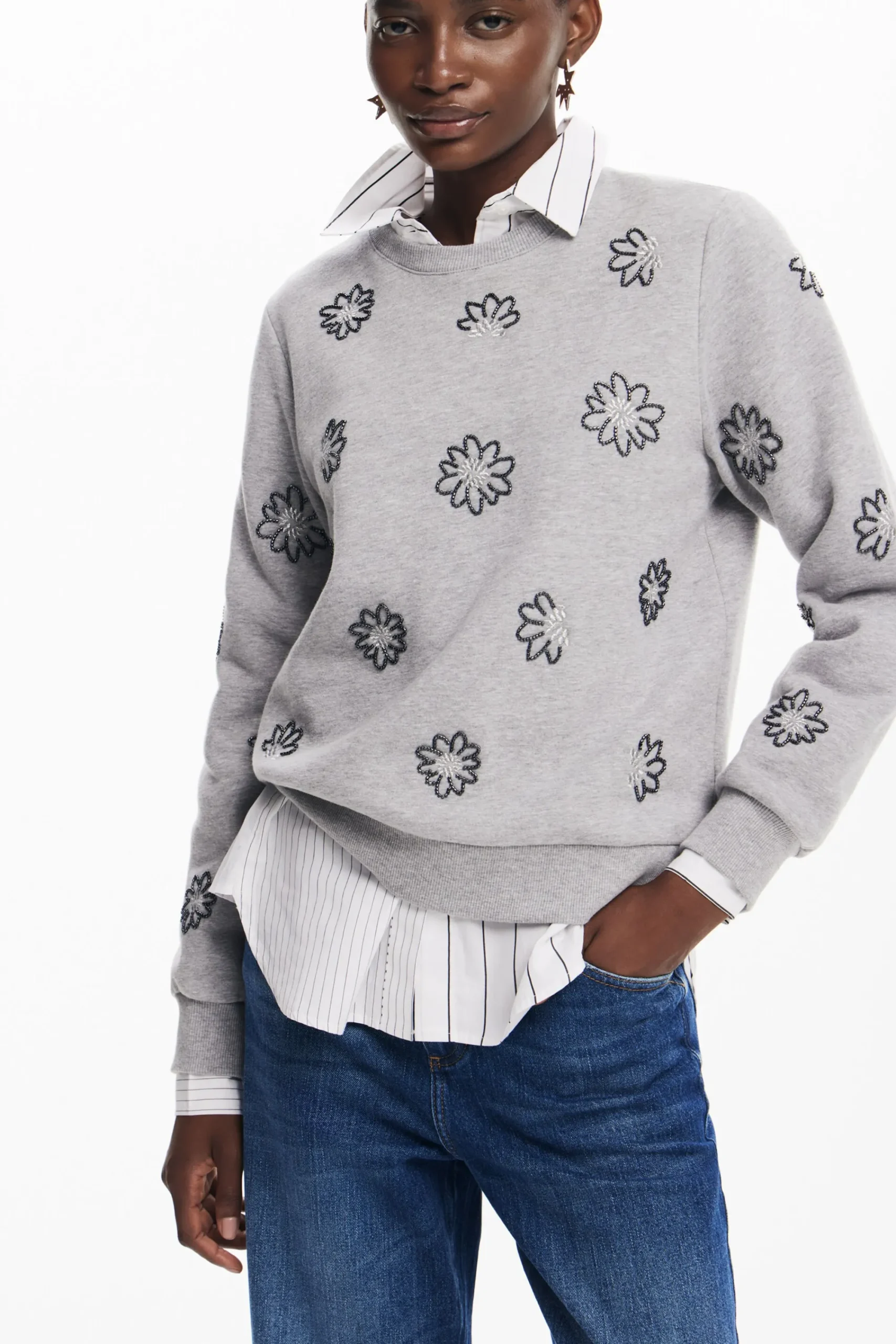 Malha<Desigual Moletom flores joia