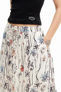 Saias E Shorts<Desigual Saia midi com flores ilustradas