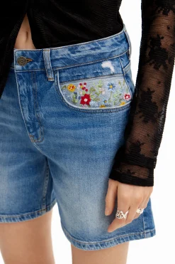 Saias E Shorts|Jeans<Desigual Shorts de denim bordados