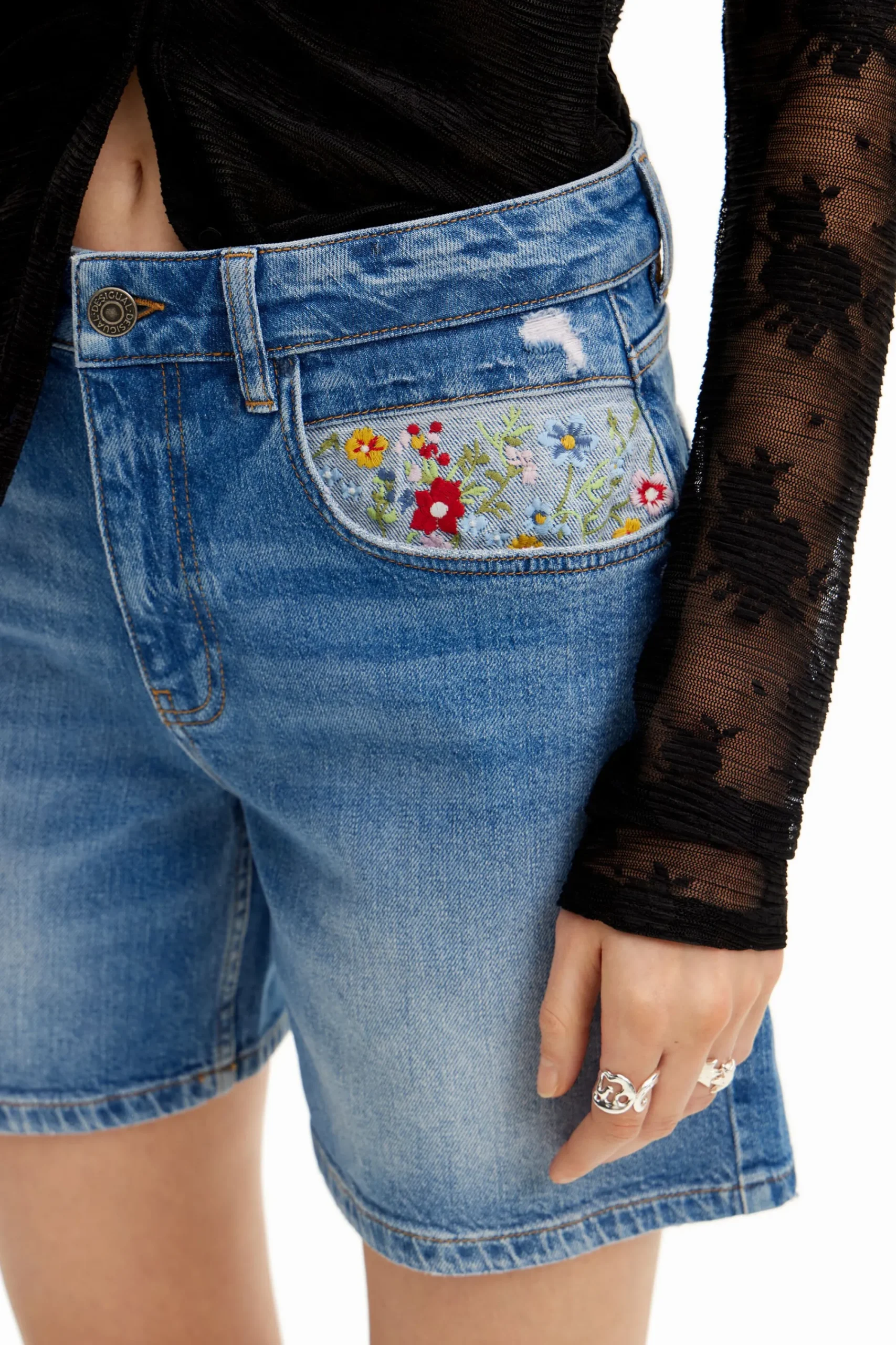 Saias E Shorts|Jeans<Desigual Shorts de denim bordados
