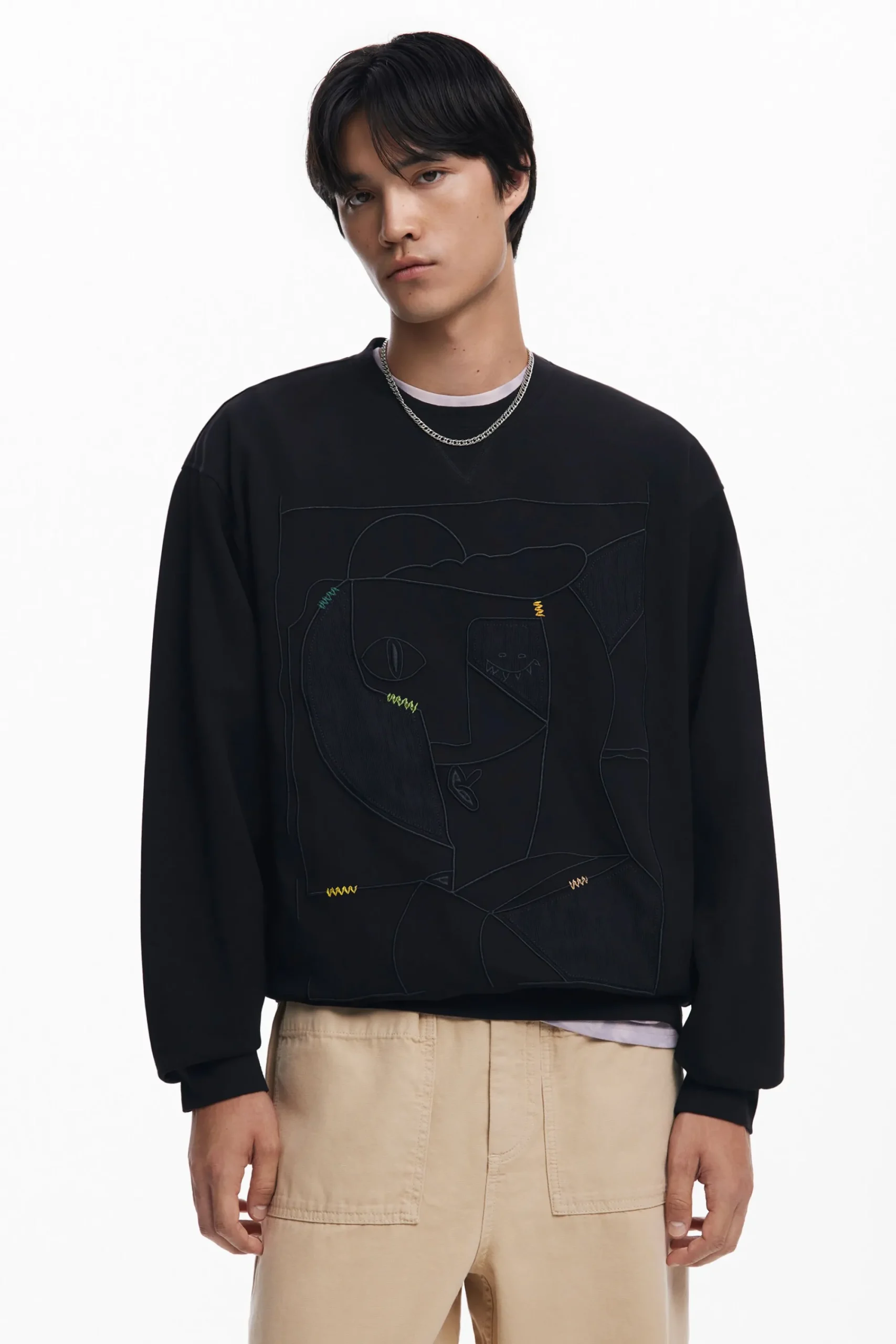 Malhas E Sweatshirts<Desigual Sudadera com bordados em contraste