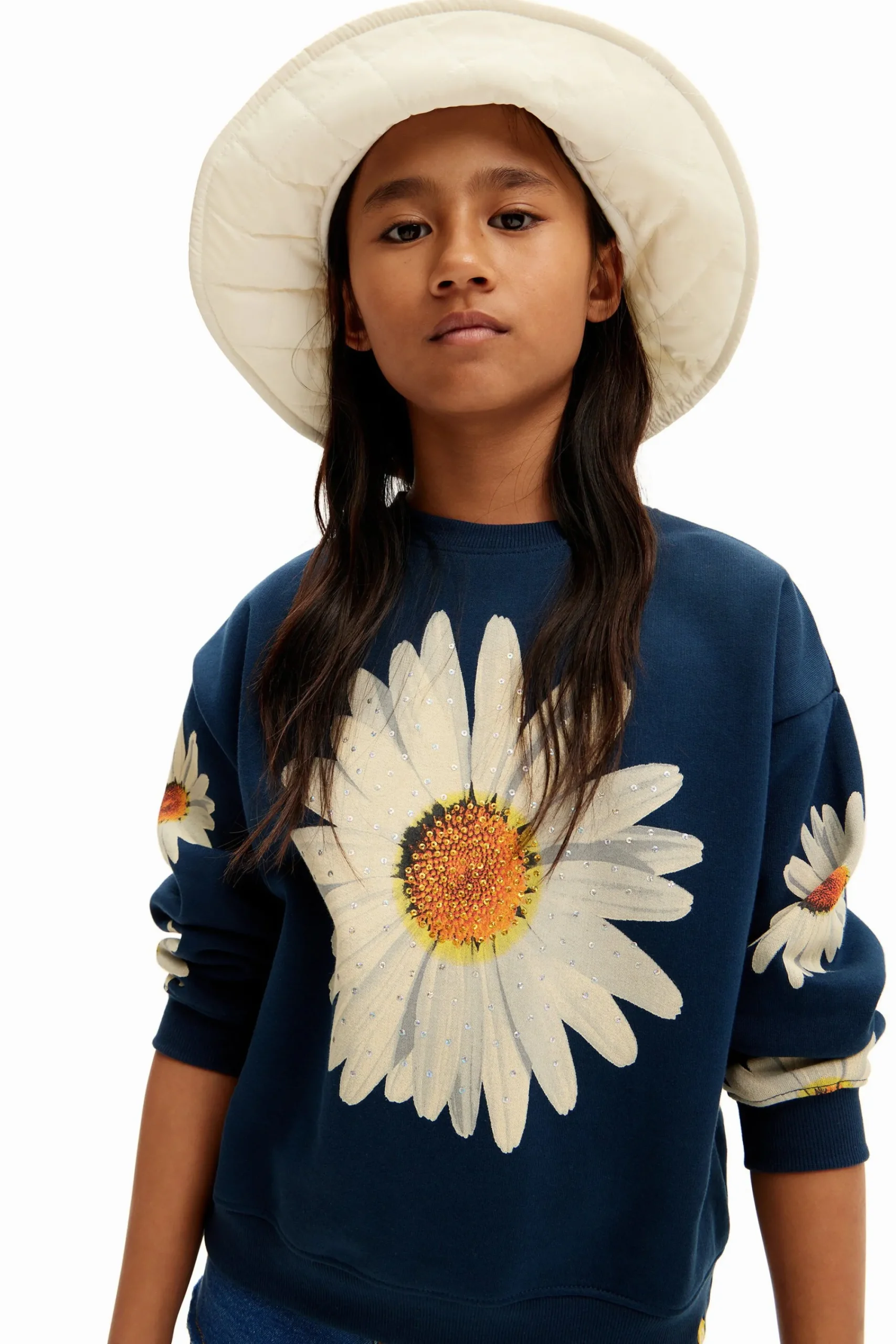 Malhas E Sweatshirts<Desigual Sweatshirt oversize margaridas