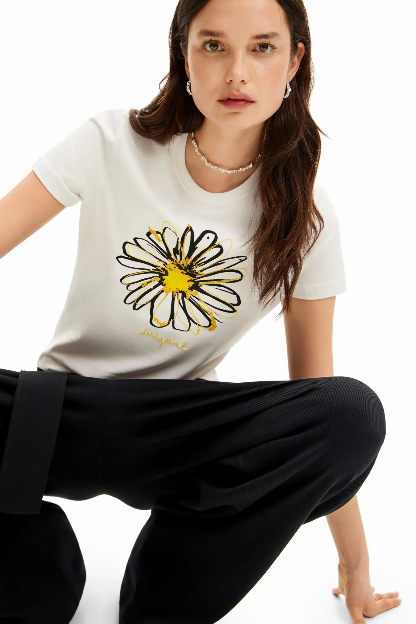 Camisas E Blusas|T-shirts<Desigual T-shirt ilustração margarida