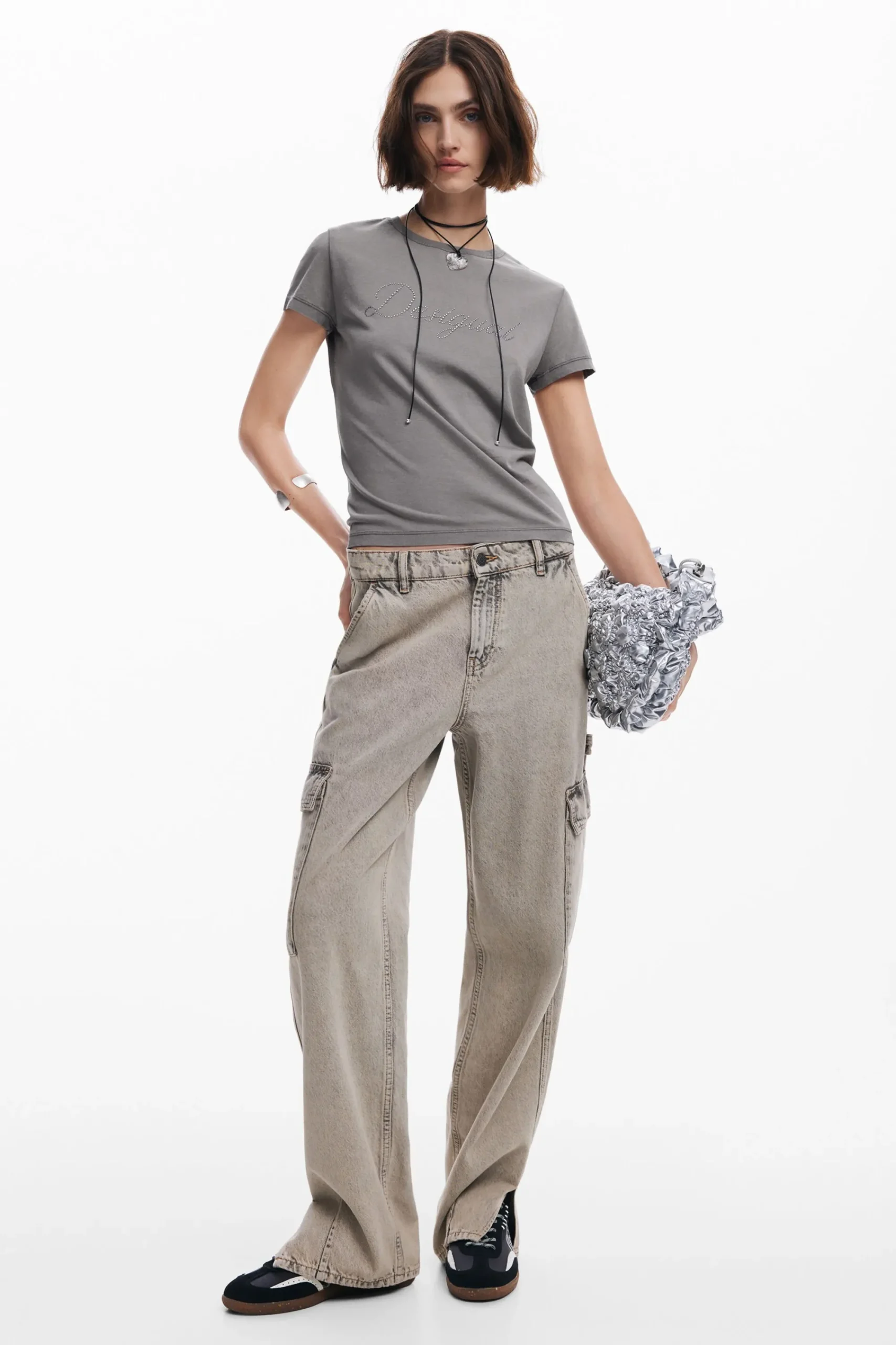 Camisas E Blusas|T-shirts<Desigual T-shirt slim strass