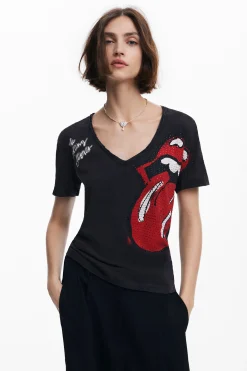 Camisas E Blusas|T-shirts<Desigual T-shirt strass The Rolling Stones