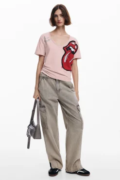 Camisas E Blusas|T-shirts<Desigual T-shirt strass The Rolling Stones