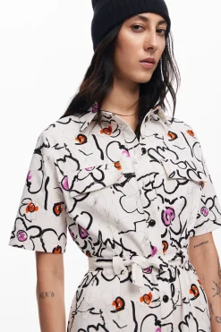 Vestidos E Macacões<Desigual Vestido com flores desenhadas