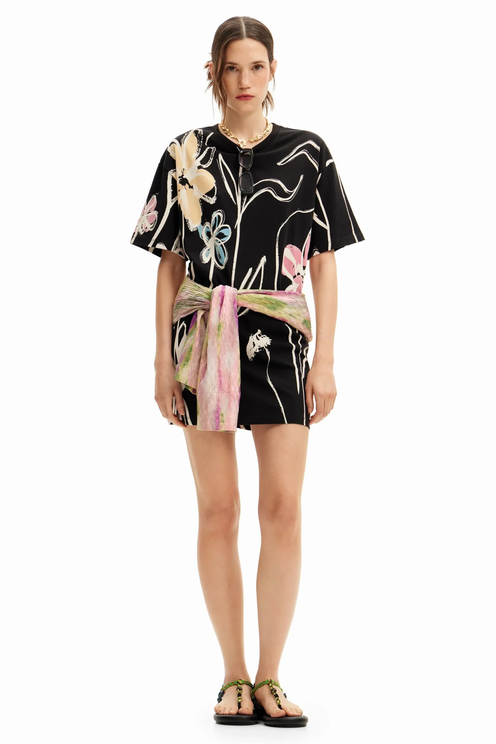 Vestidos E Macacões<Desigual Vestido curto flores ilustradas