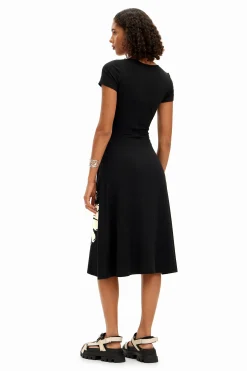 Vestidos E Macacões<Desigual Vestido midi de manga curta com decote e margaridas.