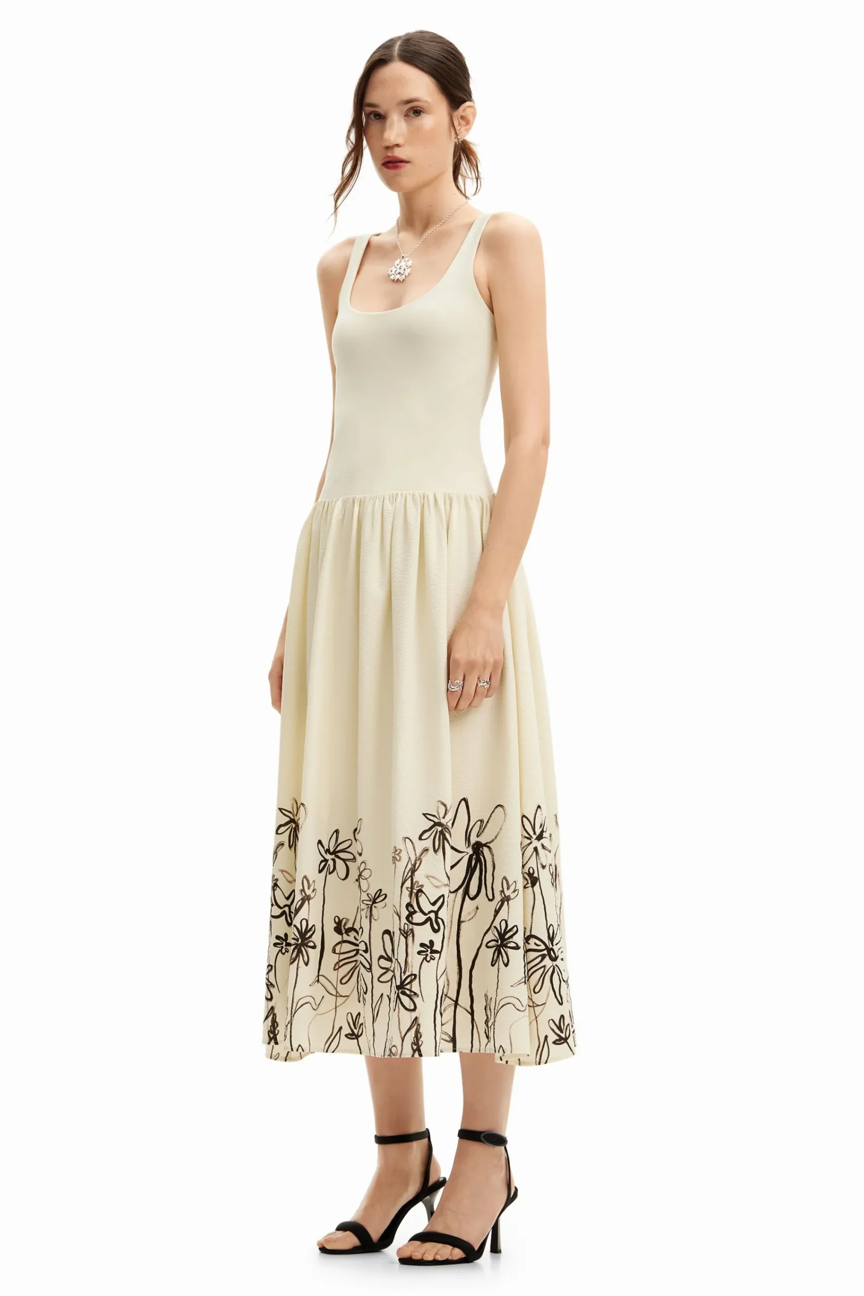 Vestidos E Macacões<Desigual Vestido midi evasê flores